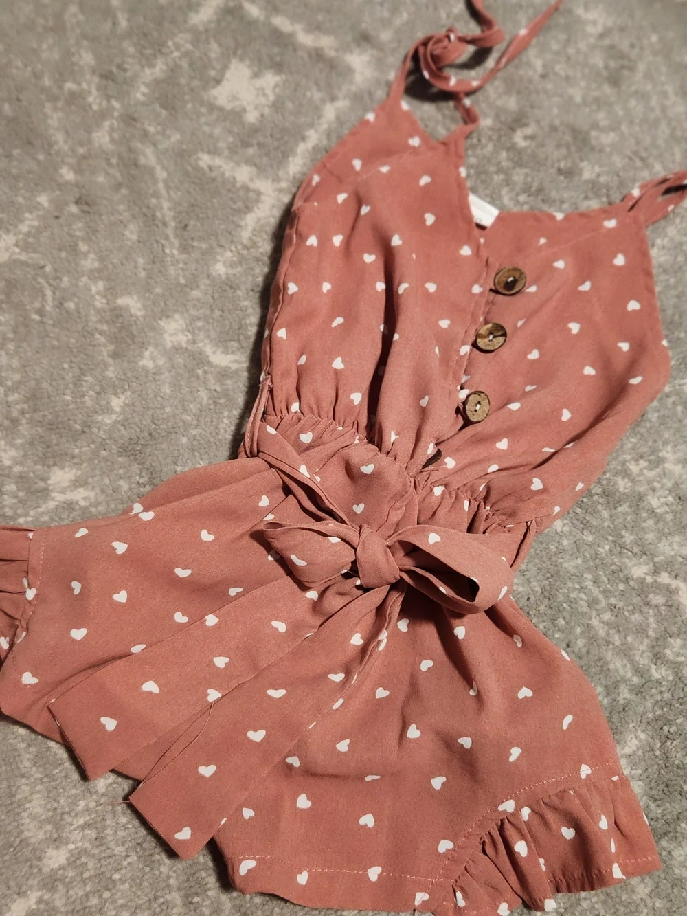 Rusty Rose Heart Print Tie-Waist Romper